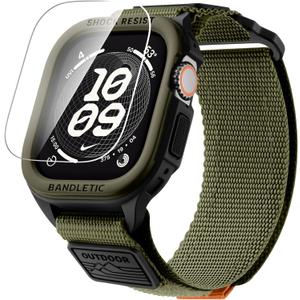 Bandletic Rugged Case with Band Compatible with Apple Watch, Protective Cover Sport Accessories for iWatch Men Armygreen, Large-49mm (Ultra 3/2/1)