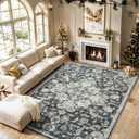 Washable Rugs 8x10 Area Rugs, Soft Vintage Living Room Rug with Anti-Skid Backing Stain Resistant Thin Indoor Carpet Large Area Rug for Bedroom Under Dining Room Table Nursery Entryway-Black/Brown