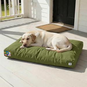 42 Inch Indestructible Dog Bed for Aggressive Chewers, Chew Proof Durable Outdoor Canvas Pet Crate Mat with Waterproof Washable Removable Cover, Indoor Patio Pet Pad for Crate, Green