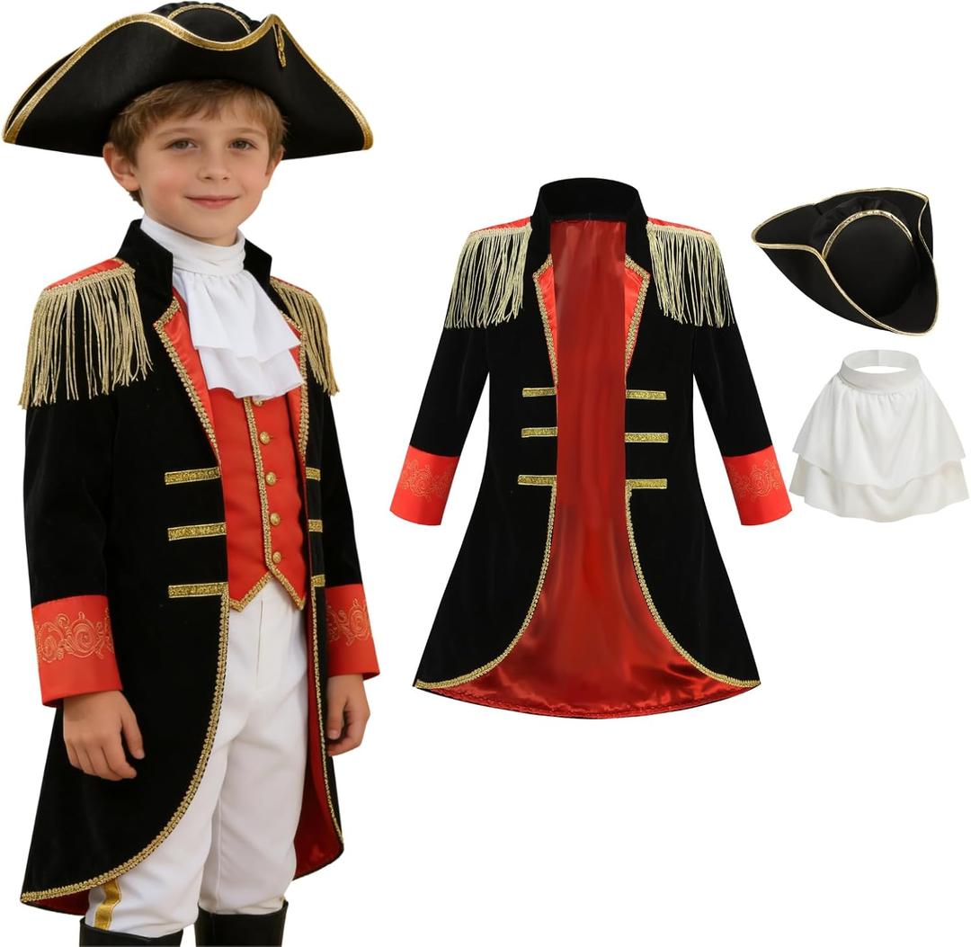 Colorful House Napoleon Costume for Boys Colonial Outfit Renaissance Halloween Cosplay for Kids, XL