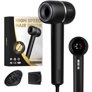 HRYCF Hairdryer-Less Heat Damage High Speed Blow Dryer,Negative Ionic Care Hair,Fast Drying Blow Dryer with Brushless Motor,Thermo-Control Low Noise with Magnetic Nozzle & Diffuser, Black