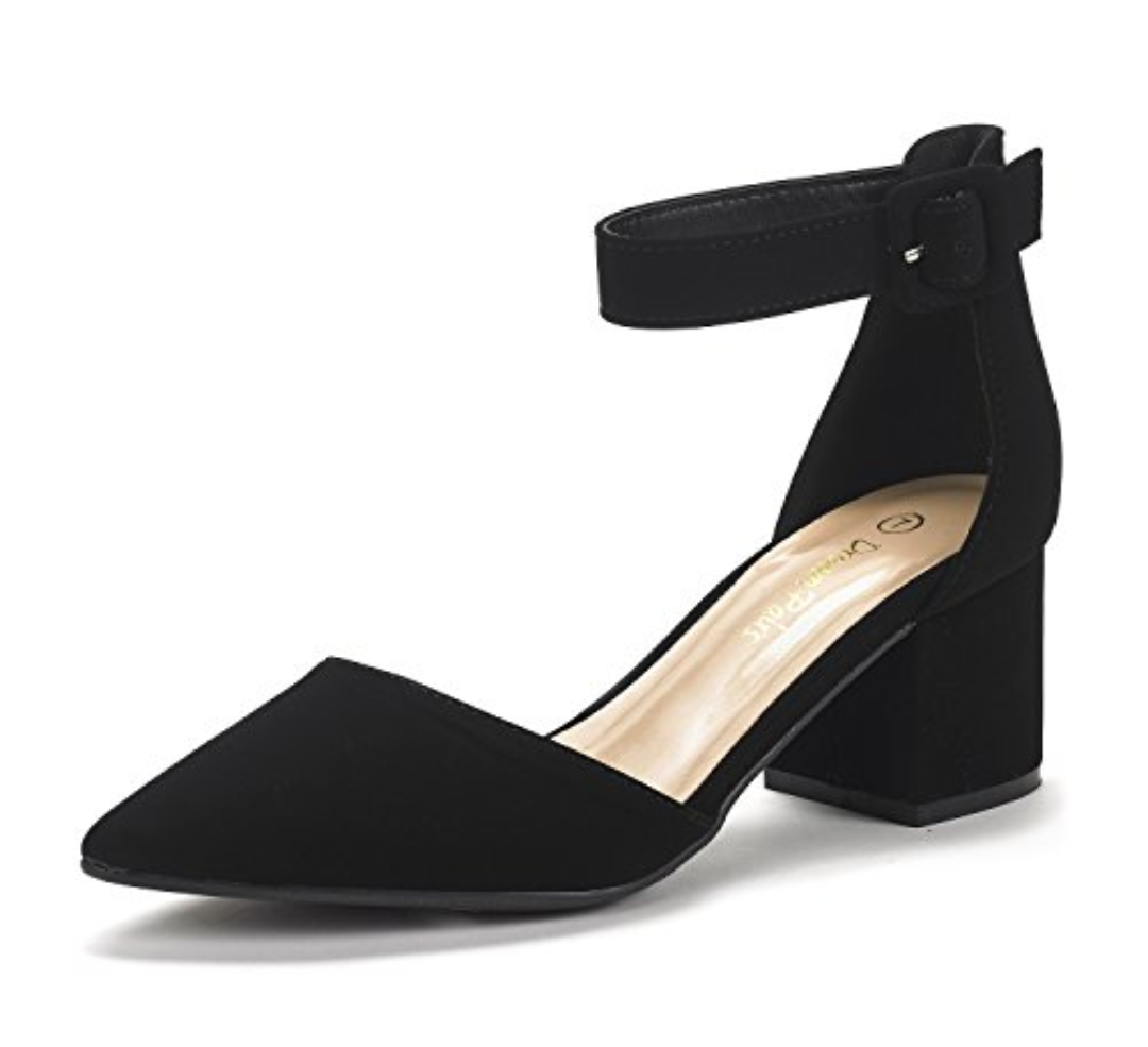 DREAM PAIRS ANNEE Pointed Toe Low Chunky Heels Pump Shoes,Size 10/,Black/Nubuck,ANNEE