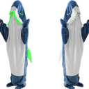 CULVE Glow in The Dark Shark Blanket Onesie Hoodie with Teeth, Eyes & Fins - Super Soft Flannel Wearable Shark Costume for White Elephant Gift Exchange Party (Blue, XS)