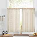jinchan Boho Kitchen Curtains Linen Tier Curtains 45 Inches Bohemian Cafe Small Drapes Striped Mudcloth Farmhouse for Bathroom RV Camper Light Filtering Rod Pocket 2 Panels Taupe on Beige