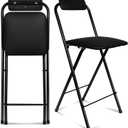 Folding Bar Stool with Back, 1 pcs Tall Foldable Stool Chair Portable Adult Collapsible Stools Counter Height Seat Leather Padded Kitchen Shop Comfortable Sturdy (25.5 inch)