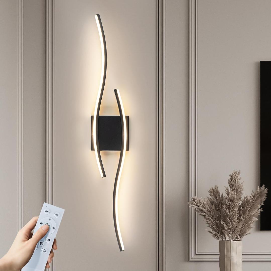 Modern Wall Scones Lighting 31.5inch LED Dimmable Bedroom Wall Sconces with Remote Black Bathroom Vanity Lights Fixture for Living Room Hallway