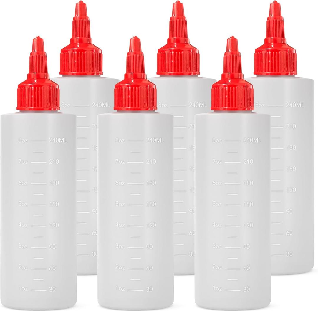 6-pack Plastic Squeeze Bottles for Sauces - 8oz Condiment Squeeze Bottles for Liquids - BPA Free Squirt Bottle with Twist Cap - Ketchup, Syrup, Oil, Dressings, Honey & Arts and Crafts