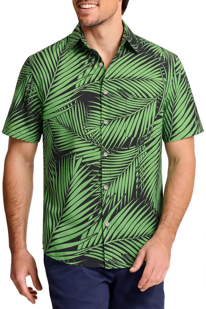 KYKU Funky Hawaiian Shirts for Men Summer Vacation Beach Clothing Green Palm XL (XL)