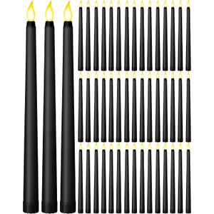 Funtery 48 Pcs Flameless LED Taper Candles Battery Operated Candles Bulk Realistic LED Candlesticks Flickering for Wedding Church Graduation Party Home Decor(Black,Classic Style)