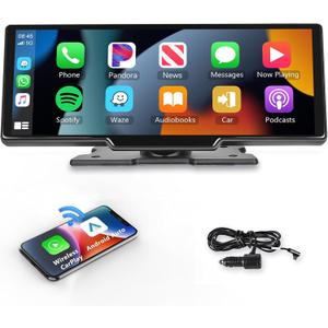 Podofo 10.26" Touchscreen Wireless Carplay Portable Car Stereo Android Auto, Car Play Navigation, Voice Control, Bluetooth/AUX/FM, Car Radio Receiver