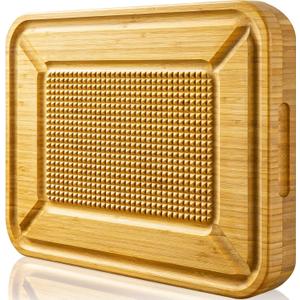 Turkey Carving Board, Heavy Duty Meat Cutting Board for Thanksgiving Bamboo Wood Butcher Block Brisket Cutting Boards with Juice Groove, Pyramid Spikes Stabilizes Steak or Turkey While Carving
