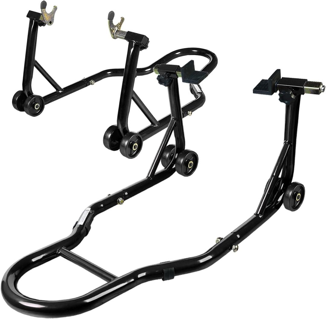 Motorcycle Stand Lift, Universal Paddock Lift Stand, 1100lbs Front Rear Combo Stand Lift Stand, Rear U+L Fork Swingarm Spool Stand 2-Pack Black