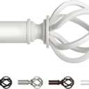 White Curtain Rod 32 to 58 Inches (2.6 to 4.8 ft), USFOOK 7/8 Curtain Rods for Windows, Telescoping Splicing Drapery Rods with Twisted Cage Finials