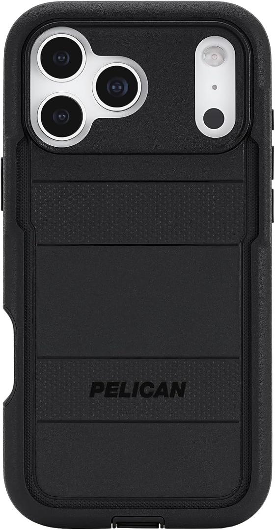 Pelican Voyager iPhone 17 Pro Max Case [Compatible with MagSafe] Rugged Phone Case w/ 24ft Military-Grade Drop Protection - Heavy Duty Phone Cover w/Belt Clip Holster for iPhone 17 Pro Max - Black