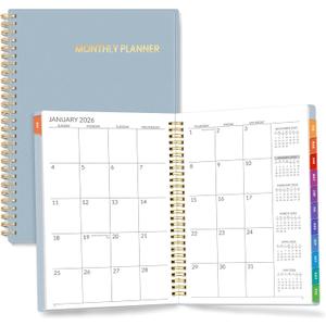 2 x SUNEE 20262027 Monthly Planner  Large 7" x 10" Organizer with Tabs, 100 GSM Paper, 24-Month Calendar, Spiral Bound, Flexible Cover for Office, School, Women, Men, Gray Blue