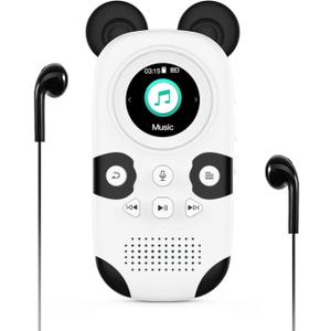 RUIZU 64GB MP3 Player for Kids, Cute Panda Portable Music Player MP3, Child MP3 Player with Bluetooth 5.3, Speaker, FM Radio, Voice Recorder, Alarm Clock, Stopwatch, Pedometer, Support up to 128GB