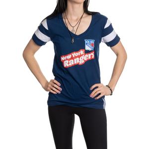 Calhoun NHL Womens Retro Varsity Short Sleeve Cotton V-Neck T-Shirt, Size Large