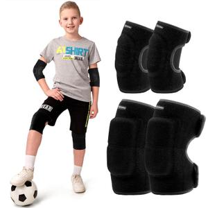 Knee Pads Elbow Pads Set for Kids, Youth Adjustable Knee Elbow Pads Protective Sets with Thickened SBR Pads for Riding Rollerblading Skating Skateboarding Snowboarding Volleyball (Black)