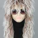 80s Wigs for Men Brown White Long Wavy Mullet Wigs for Women Heavy Metal Rocker Wig Halloween Costume Party Wig