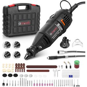 GOXAWEE Rotary Tool Kit with MultiPro Keyless Chuck and Flex Shaft -140pcs Accessories Variable Speed Electric Drill Set for Handmade Crafting Projects and DIY Creations (Black)