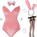 Drofe Bunny Costume Women Bunny Girl Senpai Cosplay Anime Role Costume Bodysuit Set (Pink, XL)