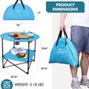 VILLEY Folding Camping Table, Lightweight Double-Layer Round Table with 4 Cup Holders and Carry Bag, Portable Beach Table for Camp, Travel, Fishing, Outdoor Activities, Blue, 28.35 inches Diameter
