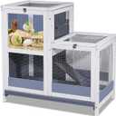 2-Story Guinea Pig Cages Wooden Indoor Rabbit Hutch Hamster Cage with Openable Roofs, Removable Tray and Wide Ramp, Small Animal Habitats for Hamsters, Guinea Pig, Ferrets, Hedgehog