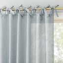 Sun Zero Roxy Generation Slub Texture Tacked Bow Semi-Sheer Tie Top Curtain Panel, 50" x 63", Faded Blue