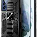 NZND Case for Samsung Galaxy S21 FE with Tempered Glass Screen Protector (Maximum Coverage), Full-Body Protective [Military-Grade], Built-in Kickstand, Heavy-Duty Case (Blue)