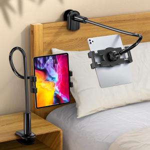Bokilino Gooseneck Tablet Holder Stand for Bed Adjustable Flexible Long Arm Tablets Mount Clamp on Table Compatible with iPad Air Mini | Galaxy Tabs | Kindle Fire | Switch or Other 4.7-12.9" Devices