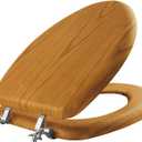 Mayfair Natural Oak Veneer Toilet Seat with Chrome Hinges, Elongated, Wood