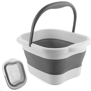 Collapsible Foot Soak Tub 15L(4 GL) with Handle, Bath Massager for Dry Cracked Feet, Plastic Grey Foot Bucket