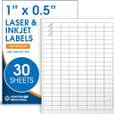 1" X 0.5" Matte White Printable Barcode Labels (30 Sheets, 4800 Stickers) UPC Labels and Price Tags for Laser & Inkjet Printers - Spartan Industrial Template R001