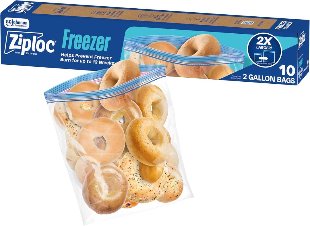 3 x Ziploc 2 Gallon Food Storage Freezer Bags, Grip 'n Seal Technology for Easier Grip, Open, and Close, 10 Count (Packaging May Vary)