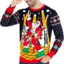RAISEVERN LED Men Ugly Christmas Sweater Funny Light Up Xmas Party Long Sleeve Knitted Pullover (Black, M)