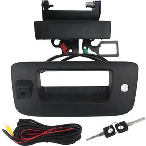 Backup Camera Tailgate Handle Rear View Camera Liftgate Latch Handle with Key Lock Cylinder Black Compatible with 2007-2014 Chevrolet Chevy Silverado GMC Sierra 1500 2500 3500