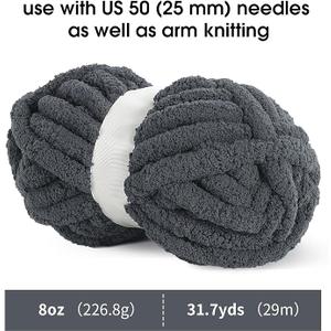 MABOZOO Chunky Yarn for Crocheting 8 Pack,Charcoal Grey Fluffy Jumbo Chenille Yarn,Soft Plush Yarn Bulky,Giant Thick Fuzzy Yarn for Hand Knitting or Arm Knitting (31.7 yds,8 oz Each Skein)