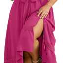 RWJ Women's Plus Size Dress for Cocktail Wedding Guest Formal V Neck Off The Shoulder Maxi Dress with Belt (Pink, XXXL)
