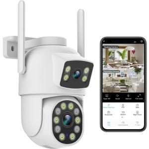 2K Dual Lens Outdoor Security Camera, 360 View Pan/Tilt 2.4G WiFi Wireless Linkage Cameras for Home Security, Home Surveillance Camera with Auto Tracking, Color Night Vision, Two-Way Audio