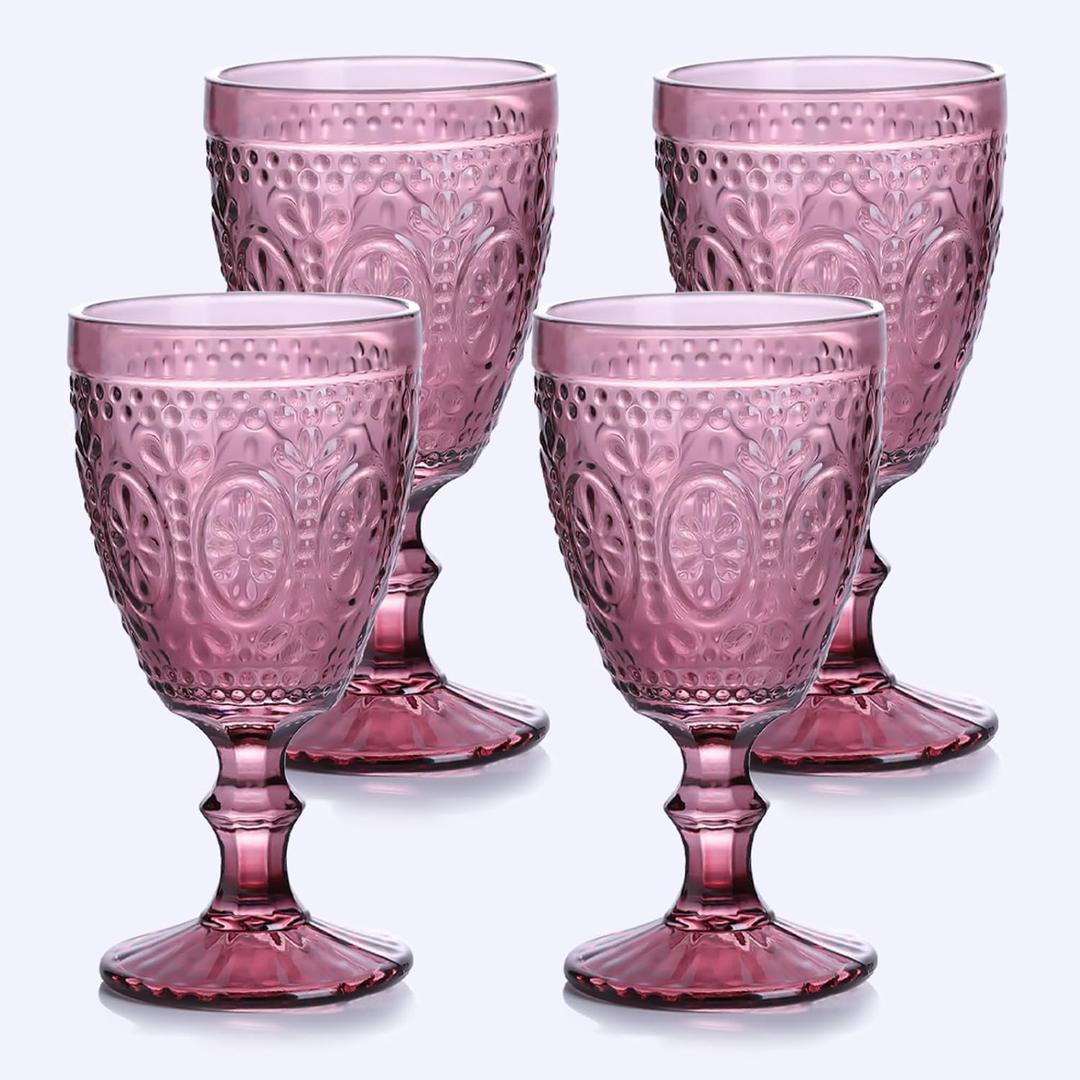 Purple Wine Glasses set of 4, Purple Goblets, Vintage Drinking Glassware, Colored Glassware Set for Party, Home & Wedding
