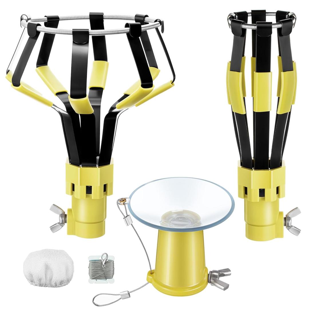 Dreyoo 3 Pieces Set Light Bulb Changer, Standard Incandescent, Floodlight and Suction Cup Light Bulb Changer Compatible with Standard Threaded Extension Pole, Pole Not Included (Yellow)