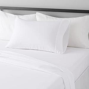 Amazon Basics Lightweight Super Soft Easy Care Dorm-Friendly, Microfiber 3 Piece Bed Sheet Set with 14-Inch Deep Pockets, Twin XL, Bright White, Solid