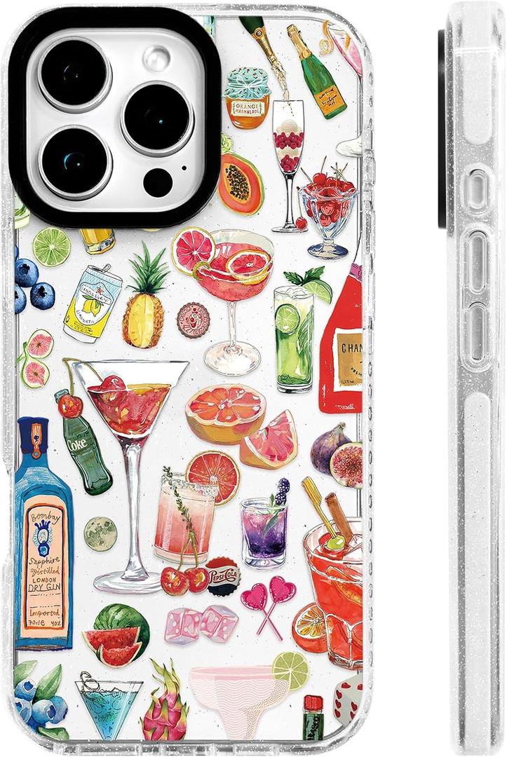 for iPhone 15 Pro Max Case [Military-Grade Drop Protection/Tropical Soft TPU Protective/Camera Protection/for Women & Girls]-Summer Vibes Cocktail Collage Design