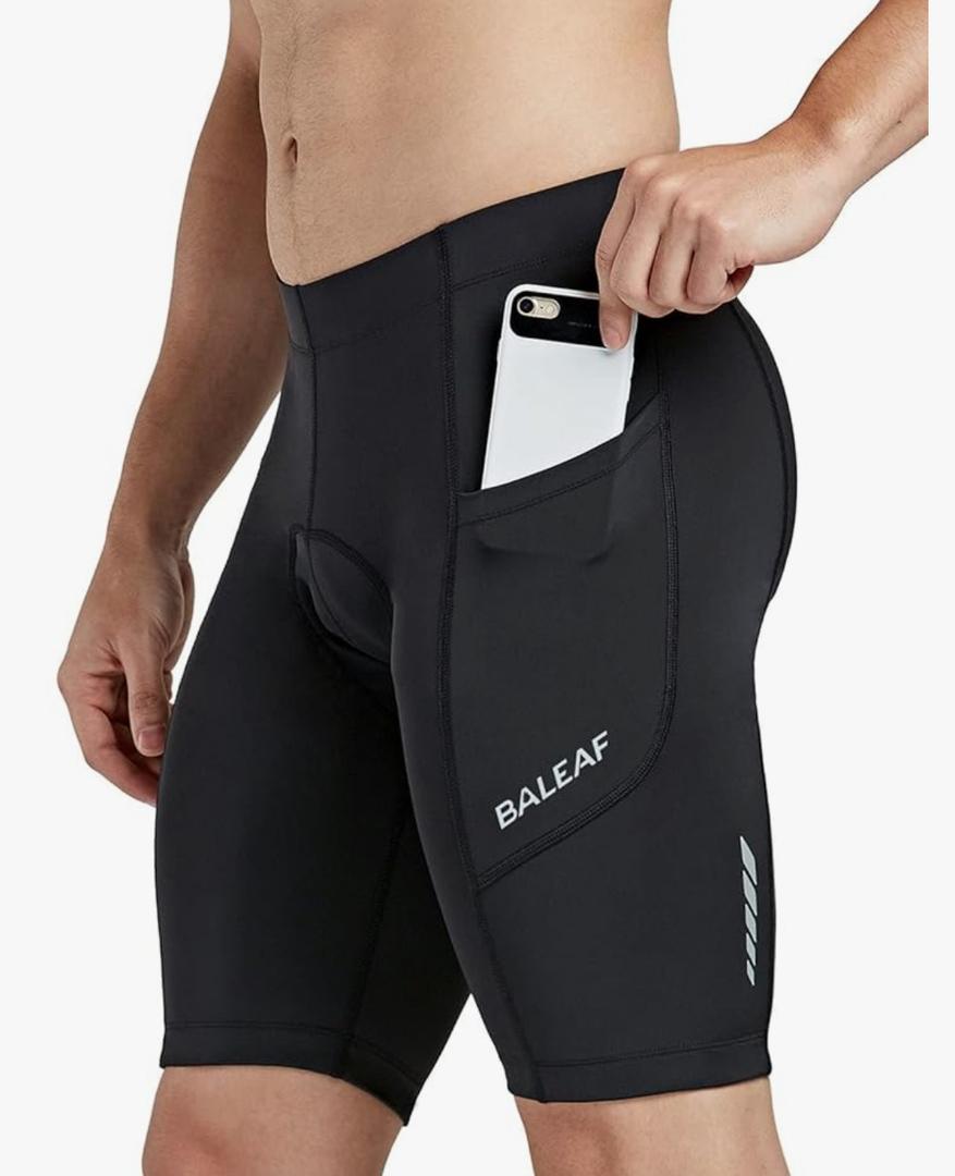 baleaf Men's Padded Bike Shorts Cycling Road Biking Riding Bicycle Cycle Wear Pockets UPF 50+ MTB Accessories Tights Black M