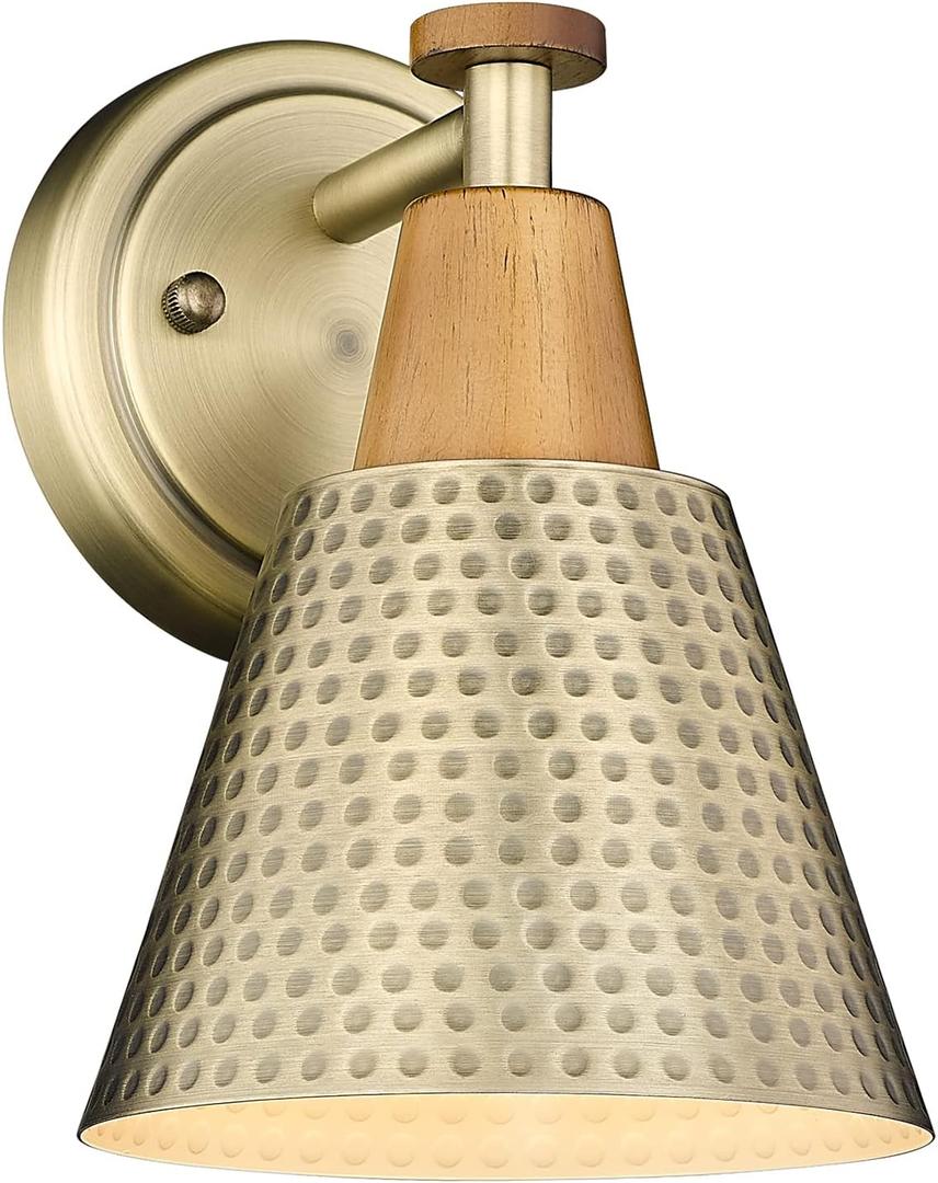 FEMILA 1-Light Vintage Wall Sconces, Antique Brass Industrial Sconces Wall Lighting, Single Bathroom Vanity Light Fixtures Wall Mount Lamp, Hammered Metal Shade,4FG59B BG (6")