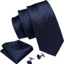 Barry.Wang Solid Striped Tie for Men Silk Necktie Pocket Square Cufflinks Formal Wedding Party Business