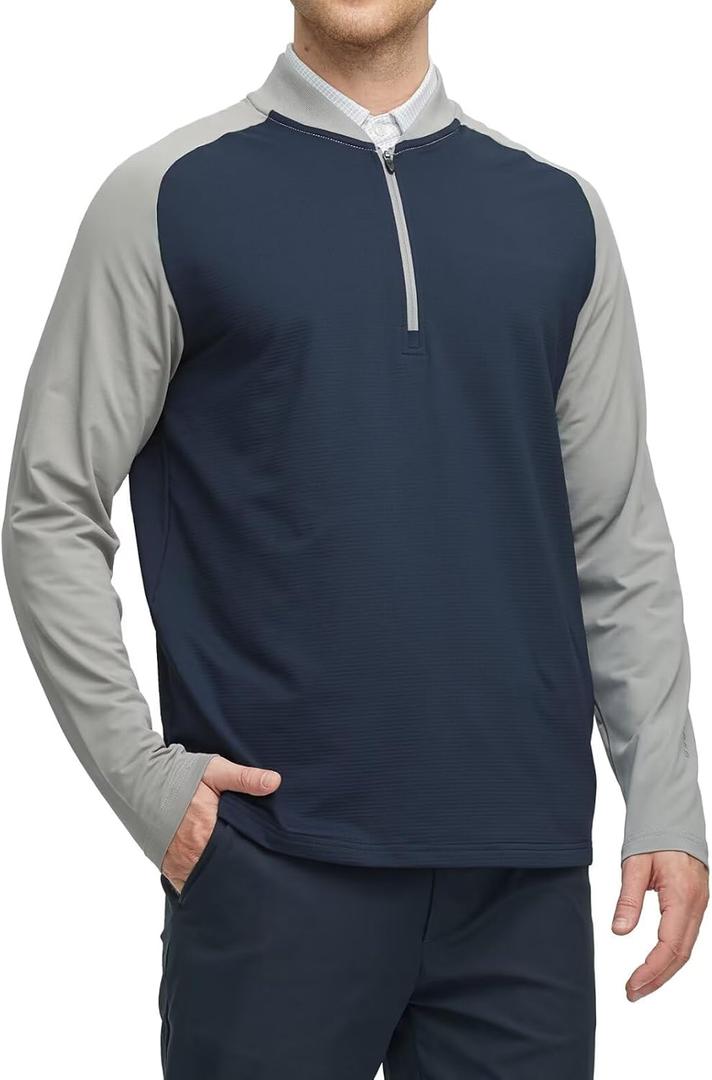M MAELREG Quarter Zip Pullover Men Moisture Wicking Micro Fleece Performance Raglan Collarless Golf Sweatshirts for Men (M)