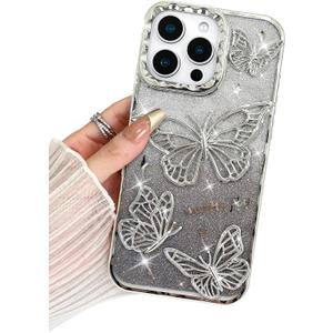 BITOBE Designed for iPhone 11 Pro Max, Cute 3D Butterfly Case Slim Plating Glitter Bling Luxury Cover for Women Girls Protective Camera Protection Bumper 6.7" Silver