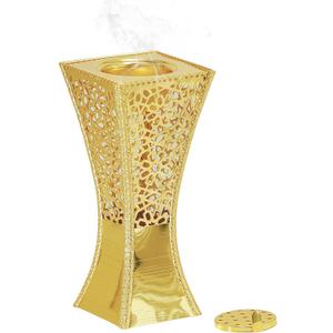Hand-Carved Charcoal Incense Burner - Bakhoor Burner Magnificent Oud Frankincense Metal Burner for Office & Home Decor - Rust Proof Incense Holders for Yoga Spa Meditation(Gold)