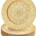 SOUJOY 12 Pack Gold Charger Plates, 13 Inch Plastic Dinner Plate, Reusable Round Phoenix Pattern Elegant Serve Ware Plates for Weddings, Parties, Anniversary, Thanksgiving, Large